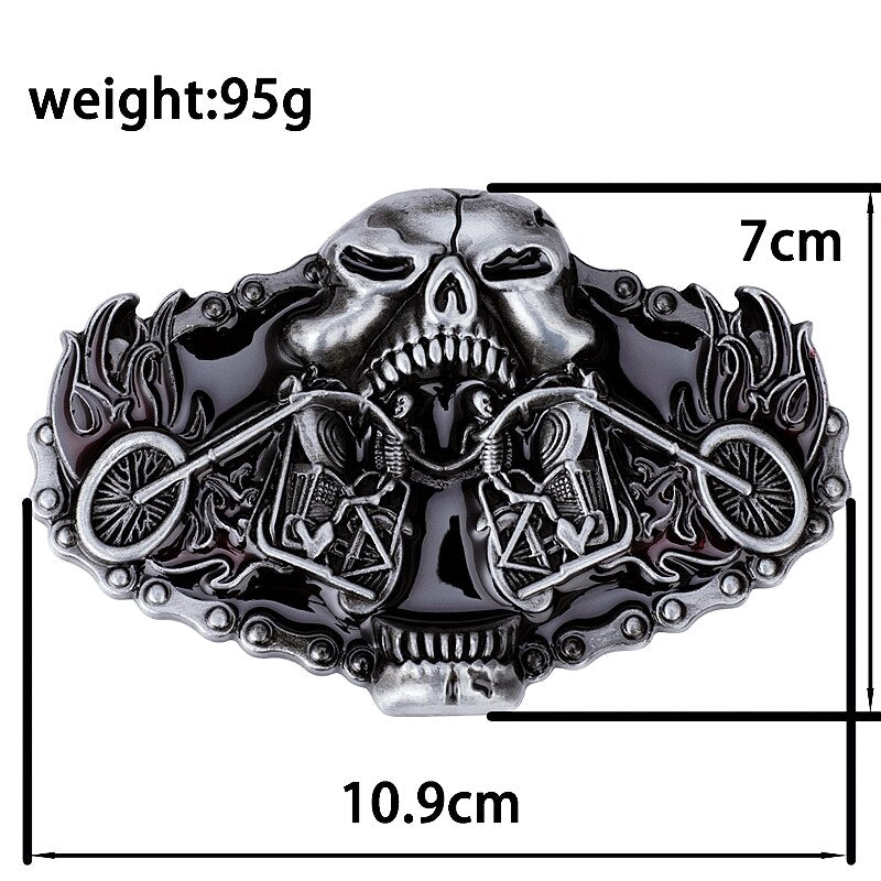 Fire Skull Heavy Motorcycle Casual Men Leather Belt Flame Motorcycle Cruiser Rider Metal Style - Bonnie Lassio