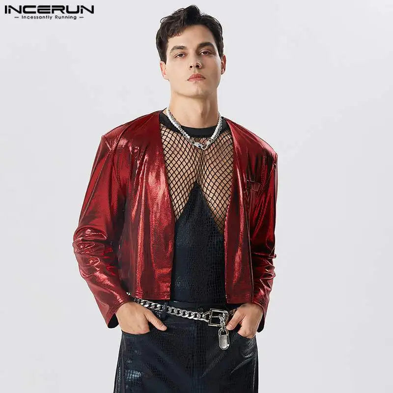 Fashion Men Blazer Sparkling Open Stitch Long Sleeve Crop Jacket - Bonnie Lassio