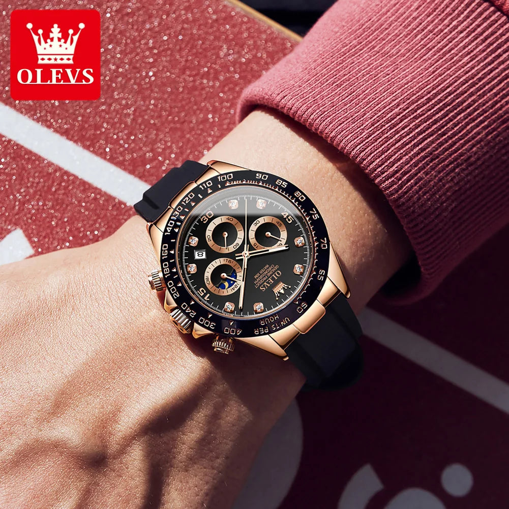 OLEVS Luxury Men's Watches Quartz Watch Silicone Sport Date Chronograph Waterproof Luminous - Bonnie Lassio
