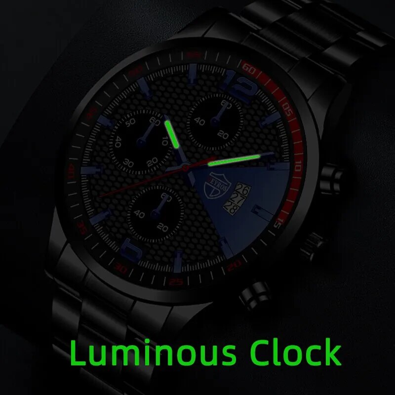 Fashion Mens Watch Stainless Steel Quartz Wristwatch Calendar Date Luminous With Bracelet - Bonnie Lassio