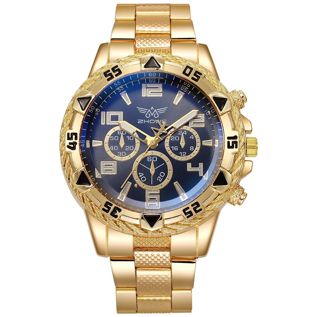 Men's Business Fashion Watch Chunky Bezel Gold Quartz With Stainless Steel Band - Bonnie Lassio