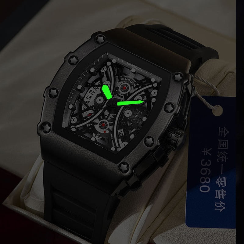 Skeleton Dial Sports Watch Men Quartz Chronograph Waterproof Silica Gel Strap Luxury Top Brand Fashion Men Watches - Bonnie Lassio
