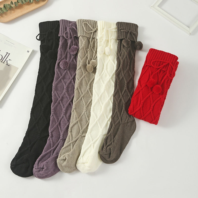 Womens Long Socks Stockings Knitted Knee High Autumn Winter - Bonnie Lassio