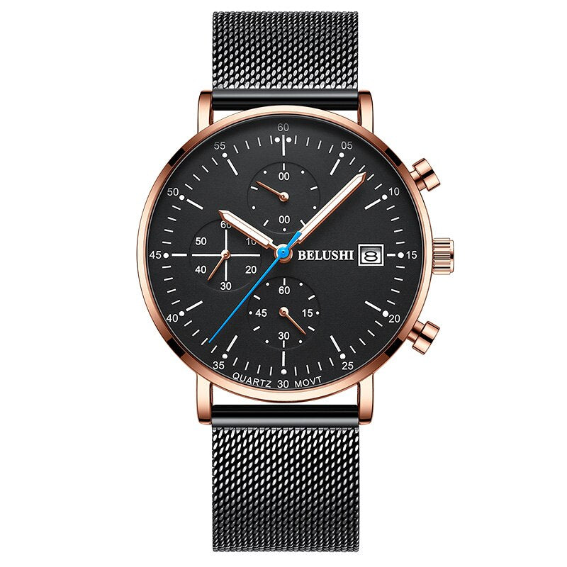 BELUSHI Three-eyes Men Sport Watches Luxury Ultra-thin Dial Stopwatch Quartz Watch Male Luminous Calendar Waterproof Clocks 2023 - Bonnie Lassio