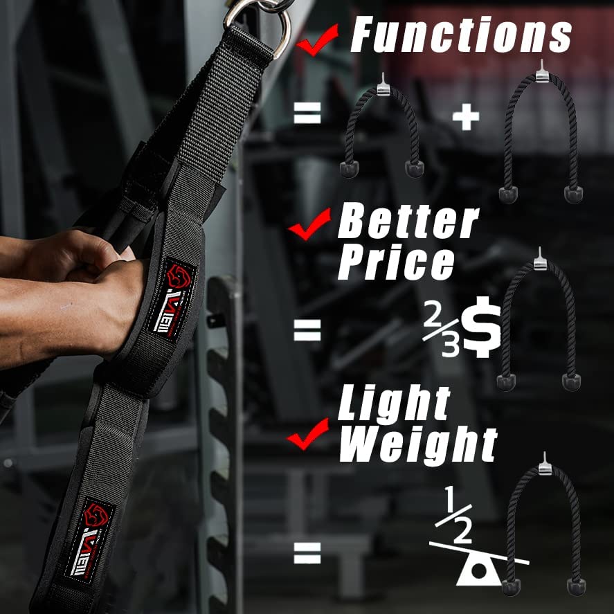 Tricep Pull Down Rope Long Tricep Rope Cable Attachment Gym Rope Push Downs Crunches Facepulls Cable Rope 2 Neoprene Handles - Bonnie Lassio