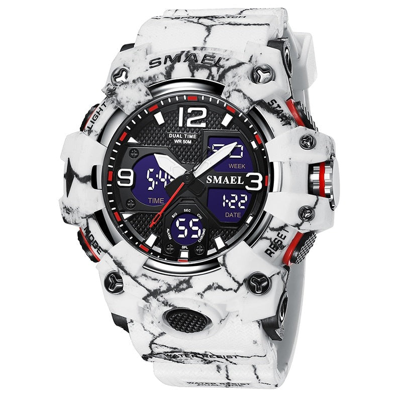 SMAEL Brand Men Sports Watches Dual Display Analog Digital LED Electronic Quartz Wristwatches Waterproof Swimming Military Watch - Bonnie Lassio