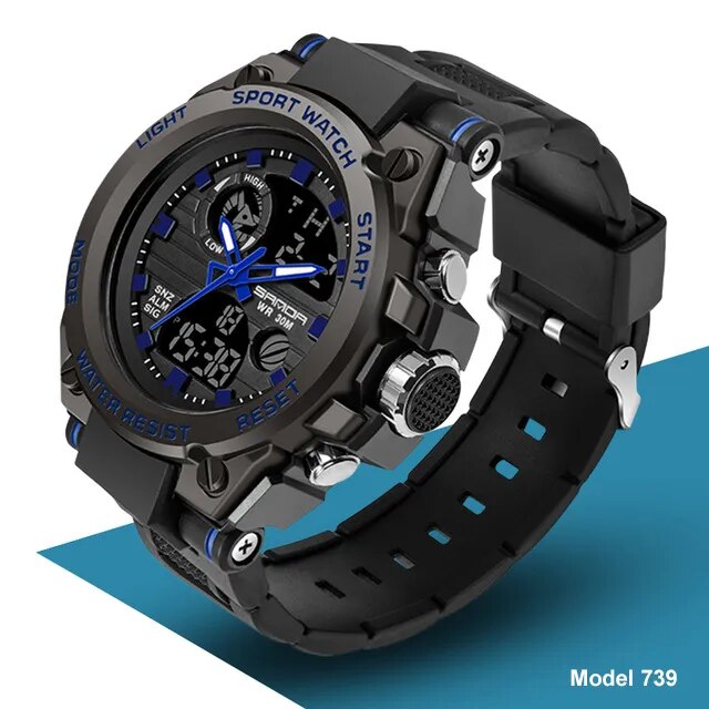 Fashion SANDA Top Brand Men's Watches 5ATM Waterproof Sport Military Wristwatch Quartz Watch - Bonnie Lassio