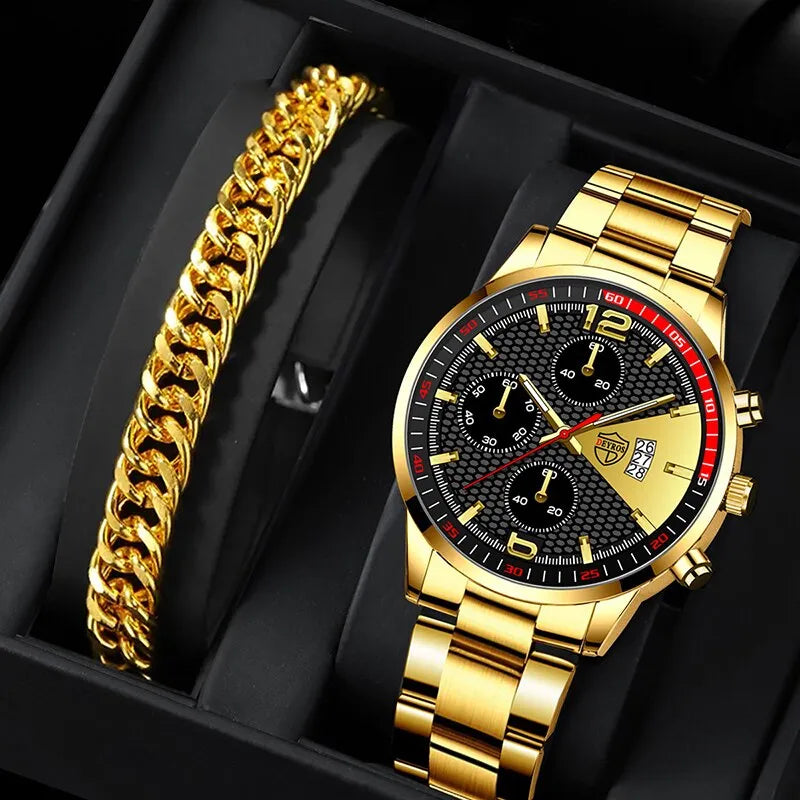 Fashion Mens Watch Stainless Steel Quartz Wristwatch Calendar Date Luminous With Bracelet - Bonnie Lassio