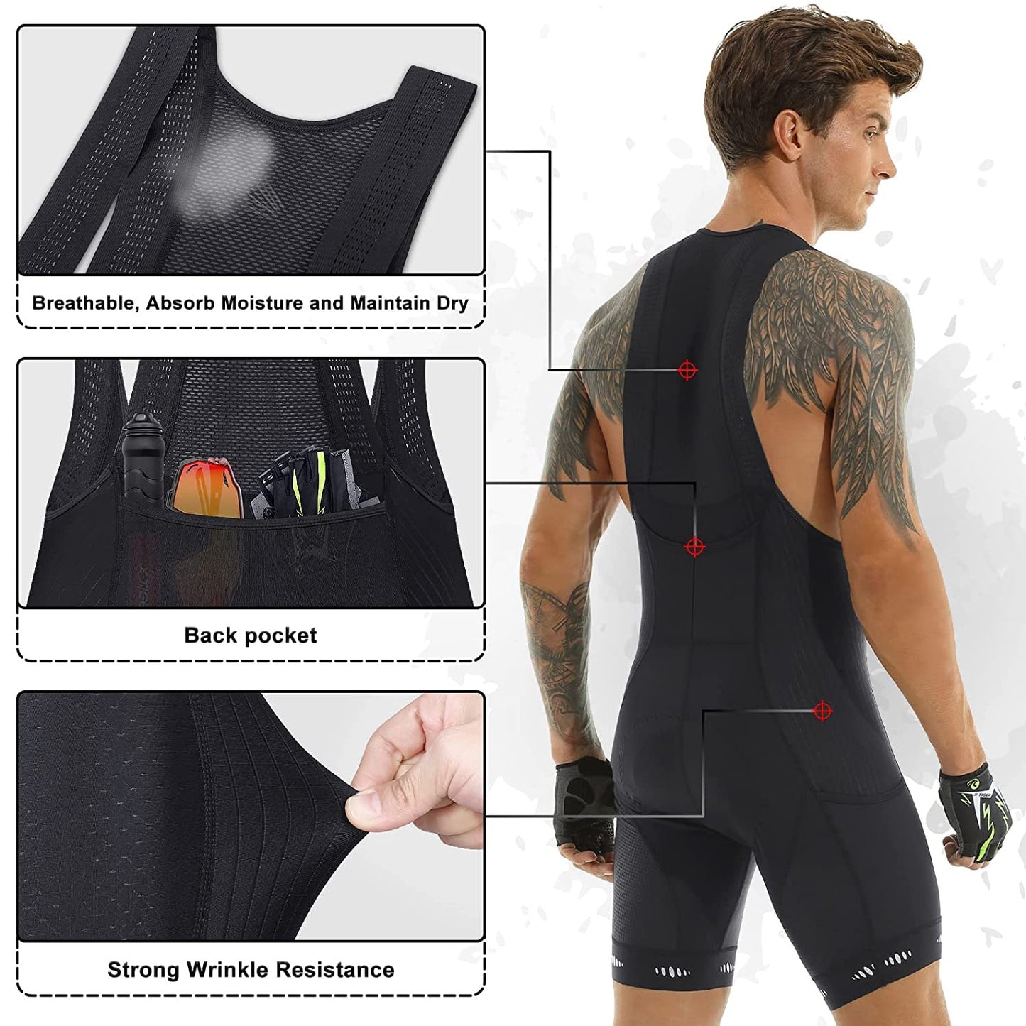 X-Tiger Men's Cycling Bib Shorts With Pocket UPF 50+ Latest Generation Quick-dry Polyester Competitive Edition Series Bib Shorts - Bonnie Lassio
