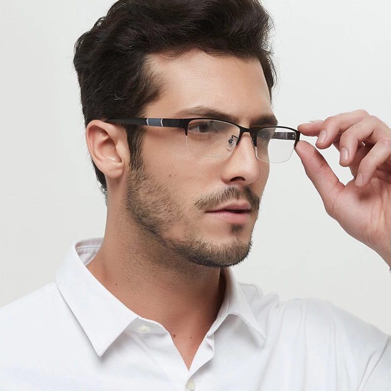 Men's Business Half Frame Reading Glasses Fashion Design Office Presbyopia Eyewear HD TR90 Anti-blue Light Diopter Eyeglasses - Bonnie Lassio
