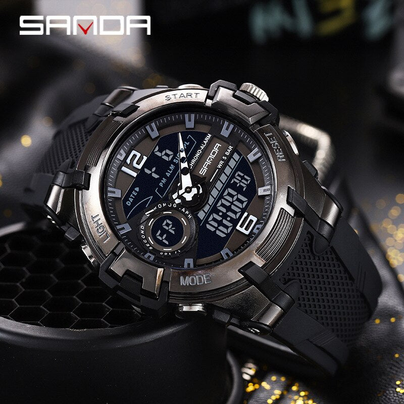 Sanda new male Sports Watch personality cool waterproof electronic watch fashion large dial double watch man - Bonnie Lassio