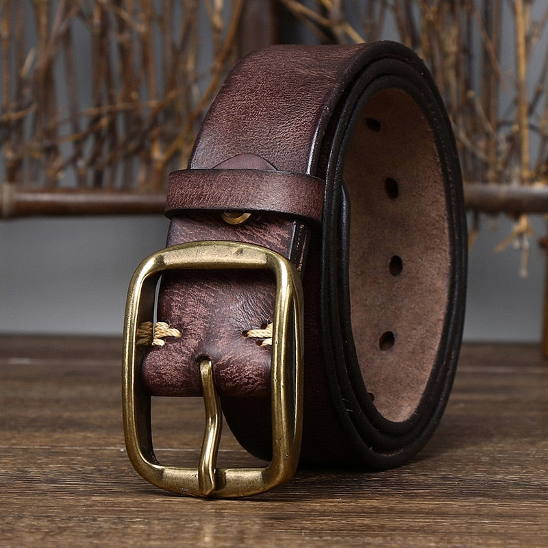 3.8CM Thick Cowhide Copper Buckle Genuine Leather Jeans Belt Mens - Bonnie Lassio