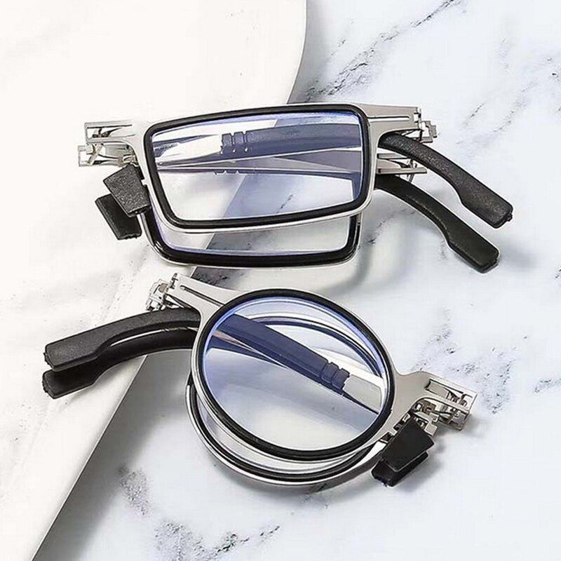 Portable Smart Folding Reading Glasses Blue Light Blocking For Men Metal Round Square Elder Eyeglasses Diopters Presbyopia Gafas - Bonnie Lassio