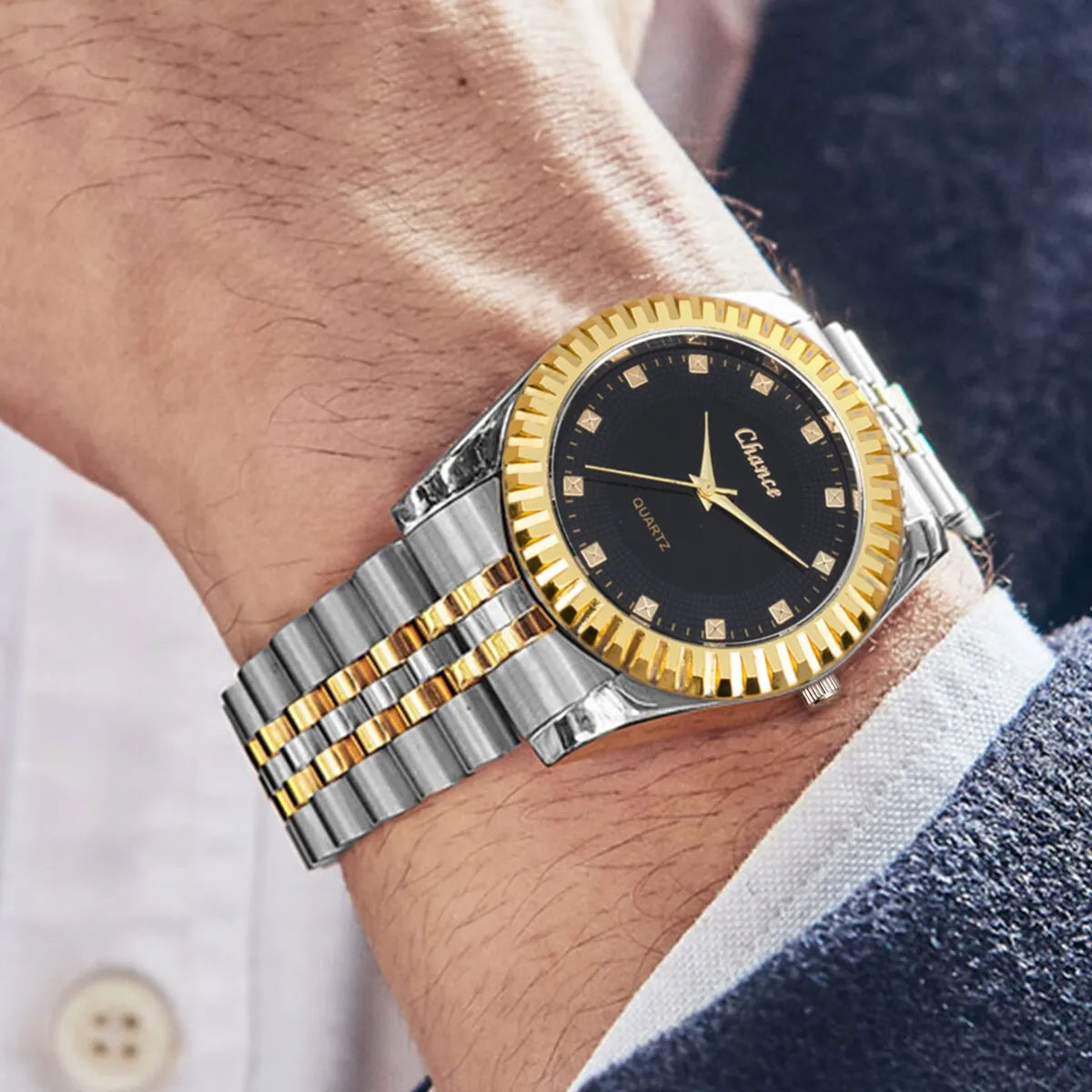 Fashion Business Men's Room Gold Steel Band Quartz Watch - Bonnie Lassio