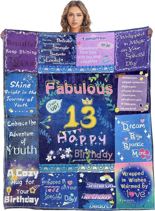 Professional title: " 13th Birthday Flannel Blanket Gift for Girls - 51x59 Inch, Ideal 13 Year Old Daughter Birthday Present (130x150 cm)"