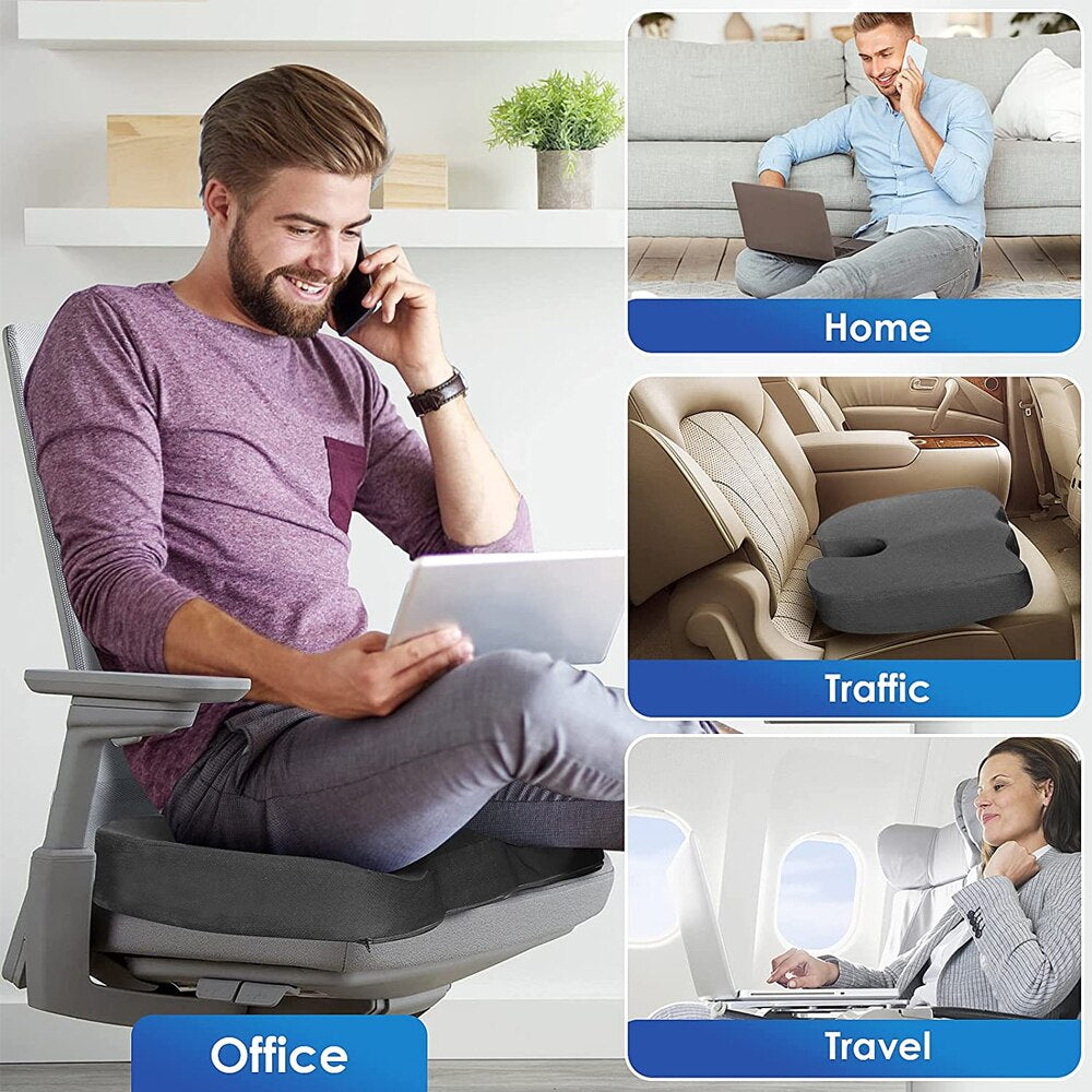 Orthopedic U-Shaped Memory Foam Coccyx Seat Cushion for Travel, Office, Car, and Chair Support with Hip Massage