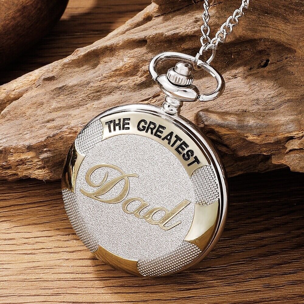 Quartz Pocket Watch Silver Fob Greatest Dad Silver And Gold With Chain Pendant - Bonnie Lassio