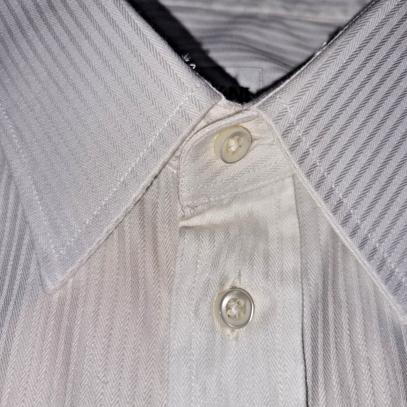 Armani Collezioni Luxury Shirt Mens Cream Contrast Small Classic Pinstripe Cuffs - Bonnie Lassio