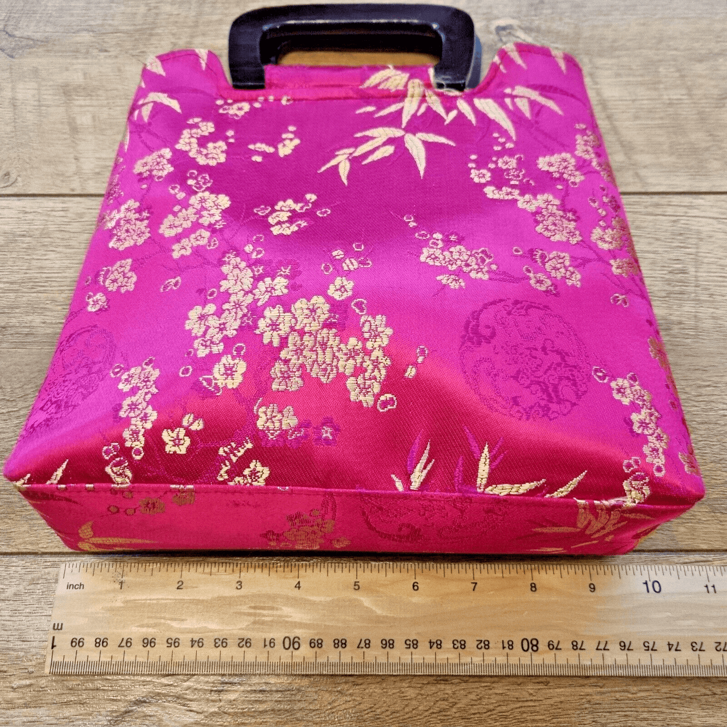 Chinese Style Floral Satin Handbag  Top Handle 10 Inch x 10 Inch Oriental - Bonnie Lassio