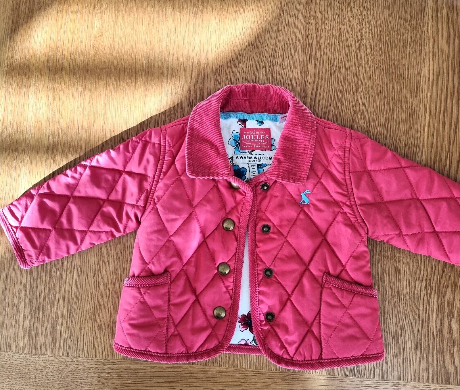 Girls Joules Quilted Coat Age 0-3 Months Pink Poppers Excellent Condition - Bonnie Lassio