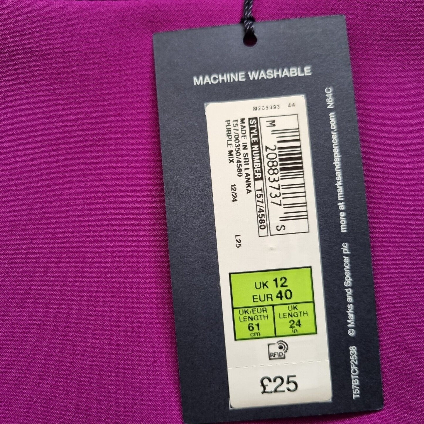 Pencil Skirt Size 12 Marks and Spencer Purple Mix Knee Length 24" New