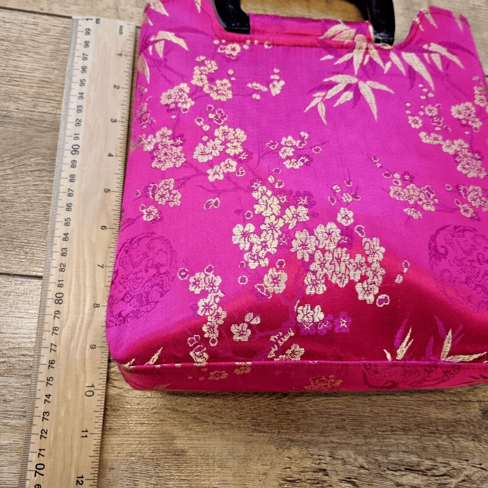 Chinese Style Floral Satin Handbag  Top Handle 10 Inch x 10 Inch Oriental - Bonnie Lassio
