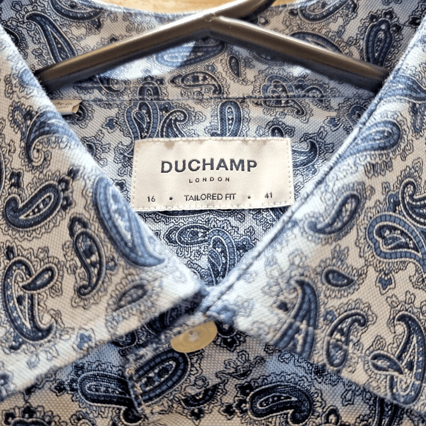 Duchamp Shirt Mens  Blue Floral Paisley Print Single Cuff