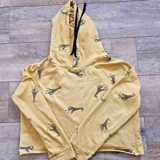 Messy Bun Just Chillin Womens Size 14 Hoodie Giraffe Cropped Sweatshirt Yellow