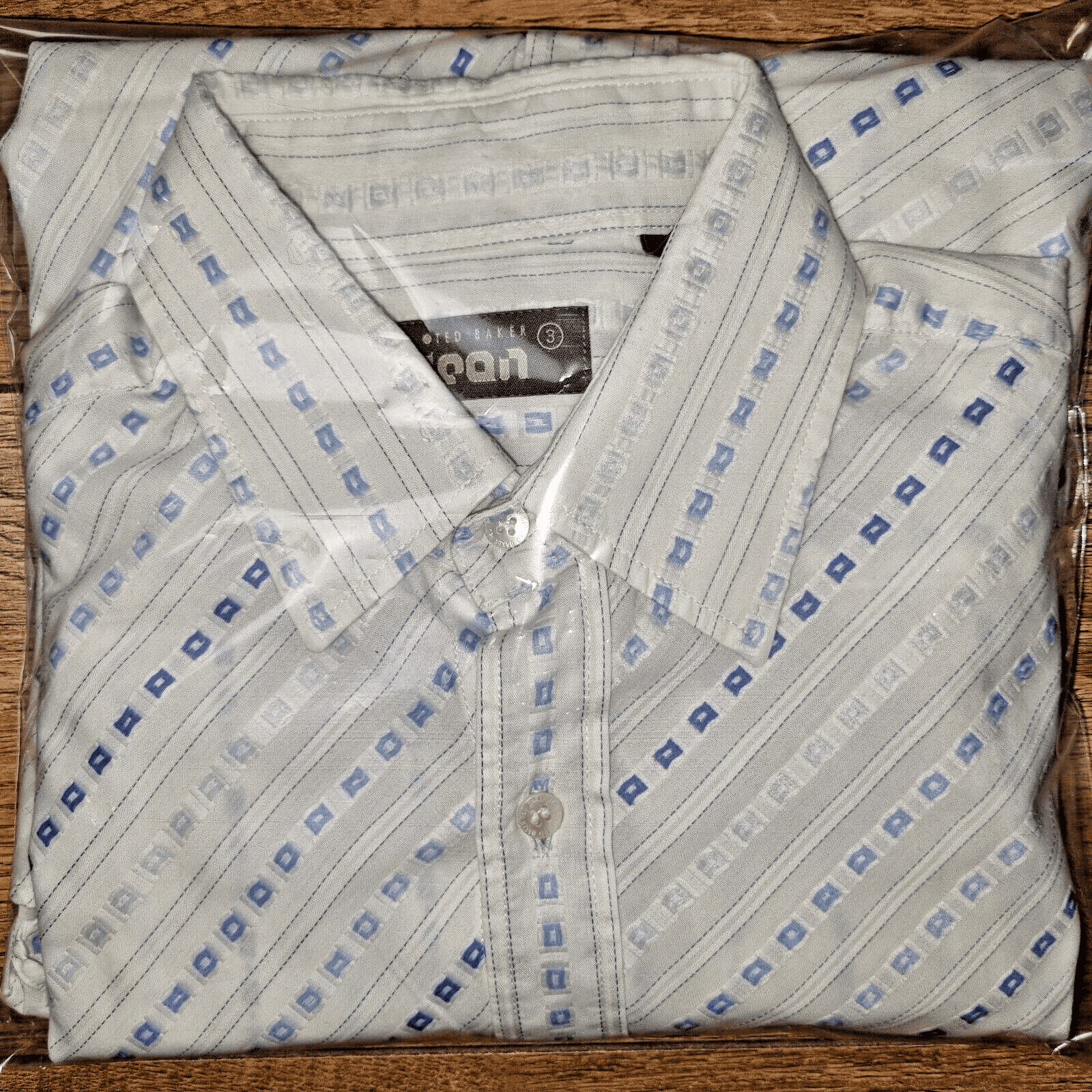 Ted Baker Jeans Shirt White Small Blue Pattern Size 3 Long Sleeves Casual Smart - Bonnie Lassio