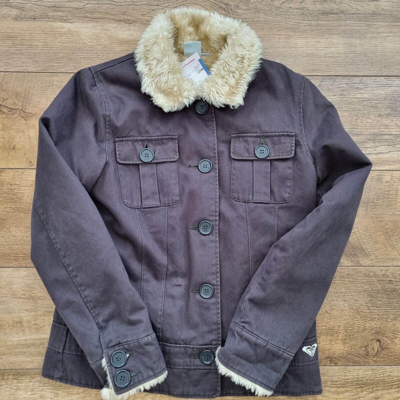 Girls Coat Faux Fur Collar Button Up Quiksilver Roxy Life Brown Size 4 Winter - Bonnie Lassio