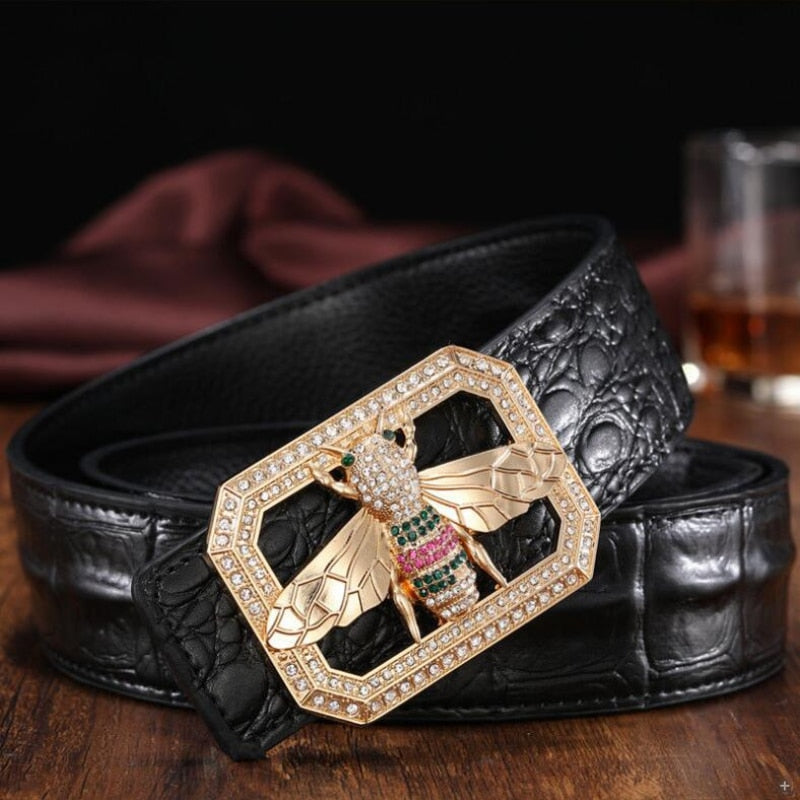New Belts Men and Women Unisex Fashion Shiny Bee Design Buckle High Quality Waist Shaper Leather Belts - Bonnie Lassio