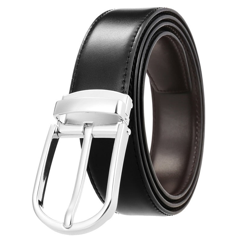 VATLTY New Men&#39;s Reversible Belt Natural Cowhide Hard Zinc Alloy Silver Buckle Brown Belt Genuine Leather Trousers Belt Male - Bonnie Lassio