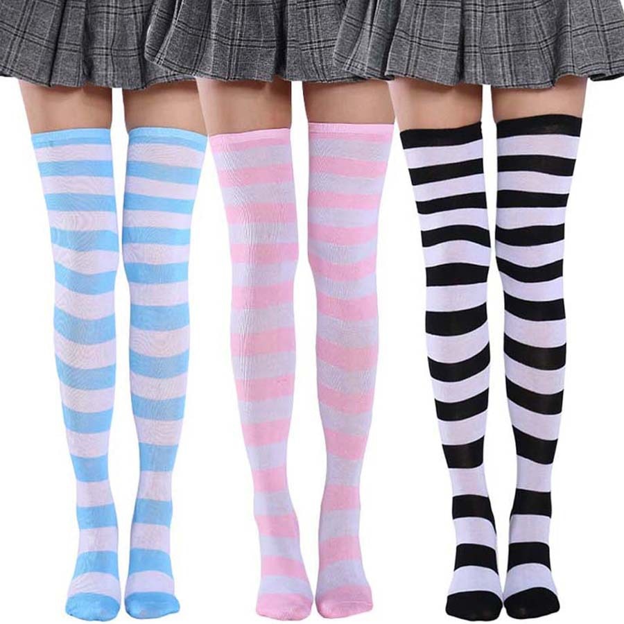 Long Tube Ladies Japanese Blue and White Striped Over-knee Socks Thigh High - Bonnie Lassio