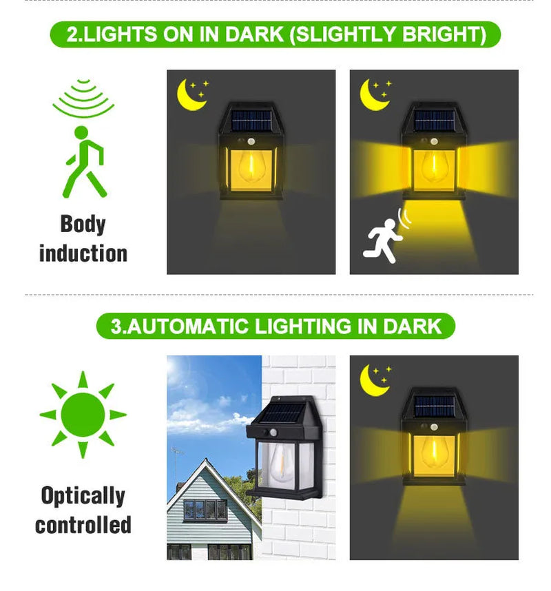Solar Wall Lamp Outdoor Waterproof Intelligent Induction Tungsten Filament Lamp