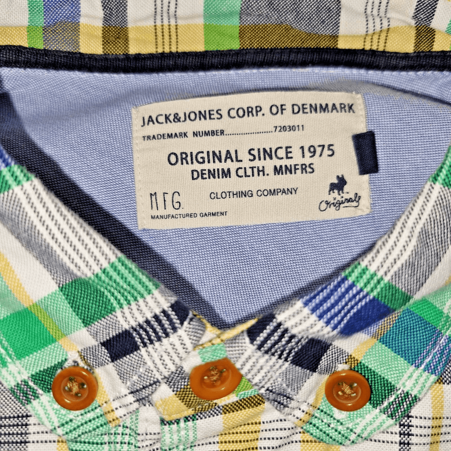 JACK & JONES Mens Shirt Checked Medium Blue Green Originals Long Sleeve