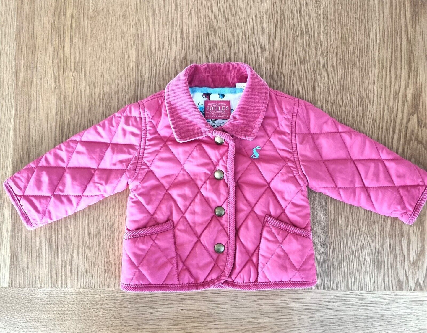 Girls Joules Quilted Coat Age 0-3 Months Pink Poppers Excellent Condition - Bonnie Lassio
