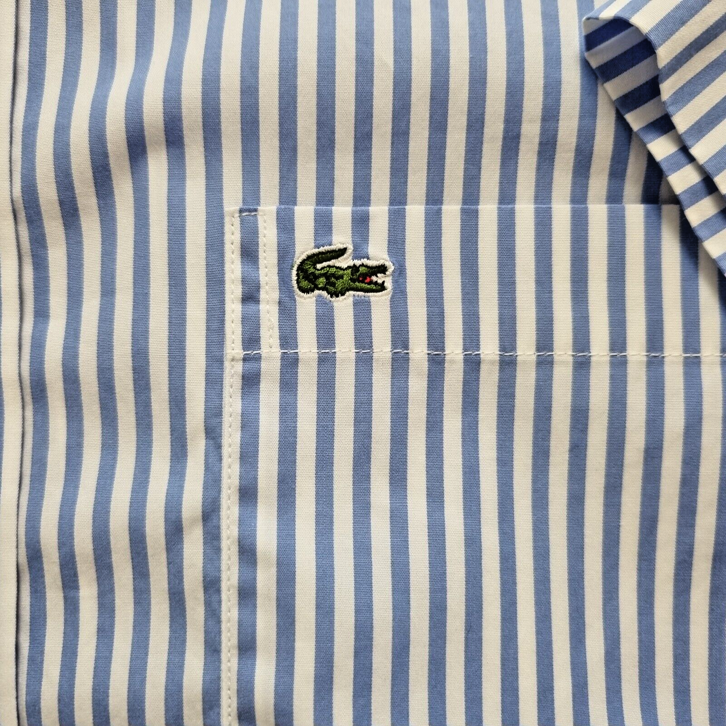 Lacoste Mens Short Sleeve Pin Stripped Blue Shirt 100% Cotton excellent Conditio - Bonnie Lassio